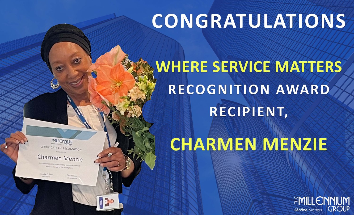 Where Service Matters recognition award recipient Charmen Menzie