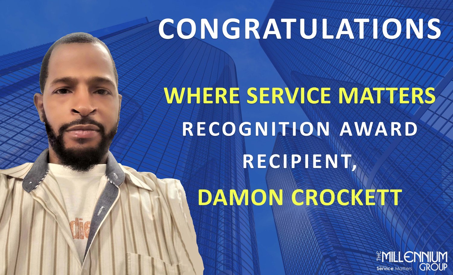 Where Service Matters recognition award recipient Damon Crockett