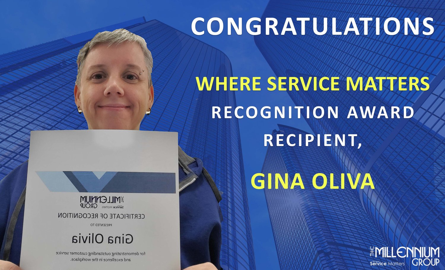 Where Service Matters recognition award recipient Gina Oliva