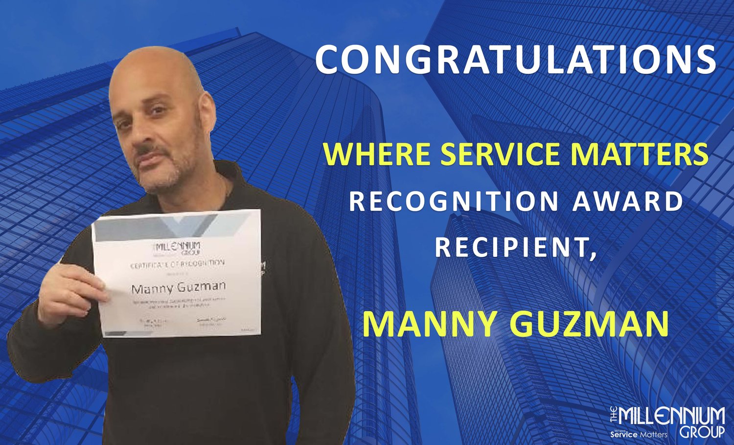 Where Service Matters recognition award recipient Manny Guzman