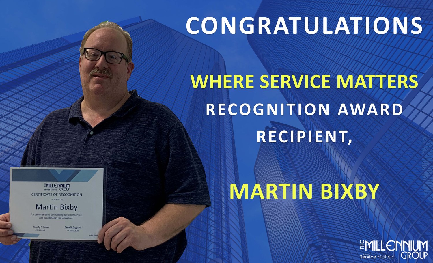 Where Service Matters recognition award recipient Martin Bixby