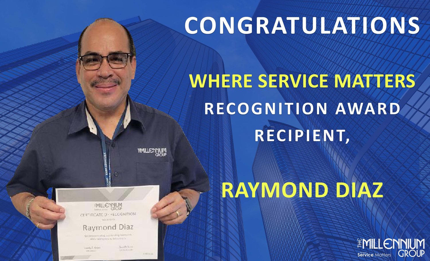 Where Service Matters recognition award recipient Raymond Diaz