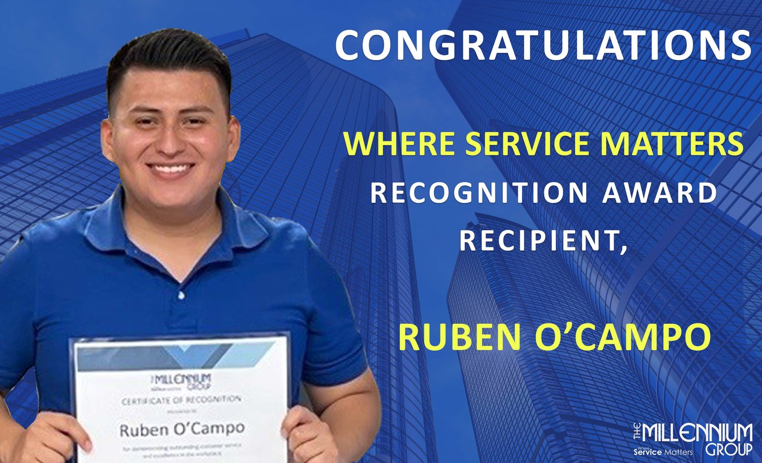 Where Service Matters recognition award recipient Ruben O'Campo