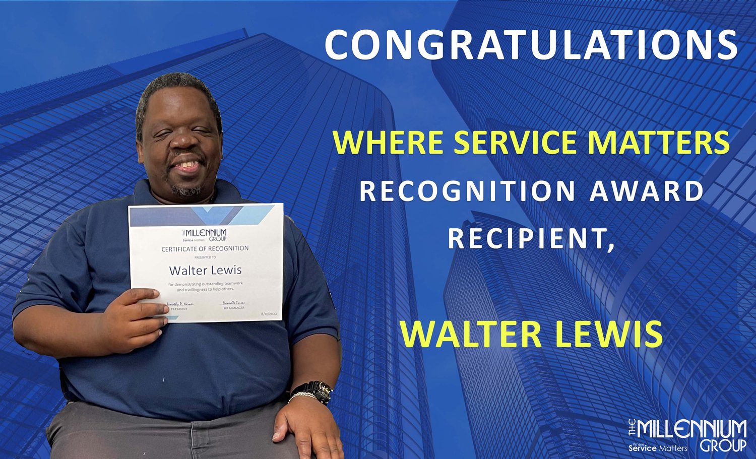 Where Service Matters recognition award recipient Walter Lewis